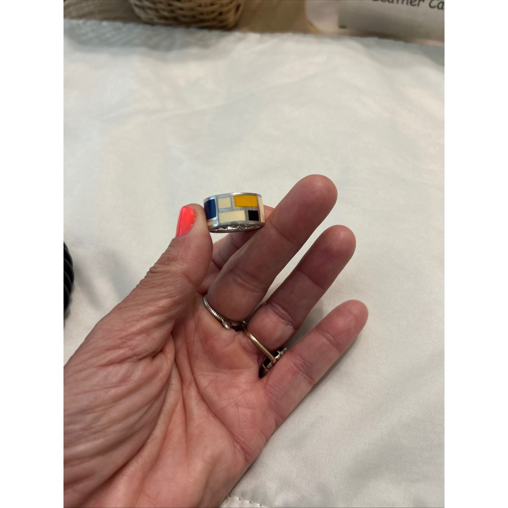 A. Menegatti Tiziana Redavid 925 Silver Mondrian Enamel Ring Italy Geometric - Picture 6 of 8